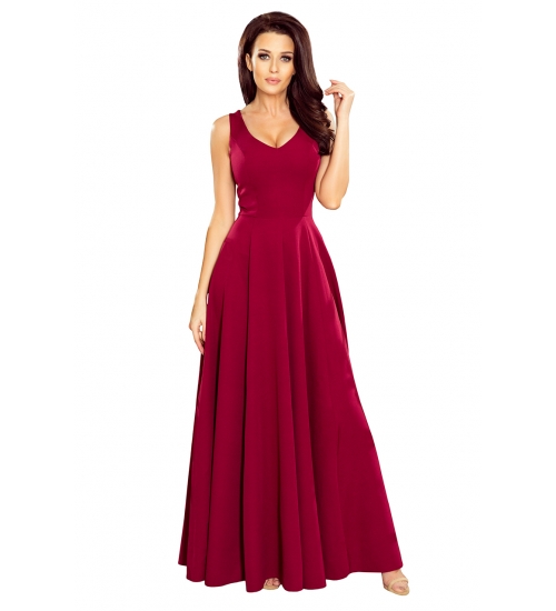 246-1 CINDY długa suknia z dekoltem - BORDOWA