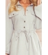 298-1 CLARA - Koszulowa sukienka z guzikami i długim rękawkiem - SZARA